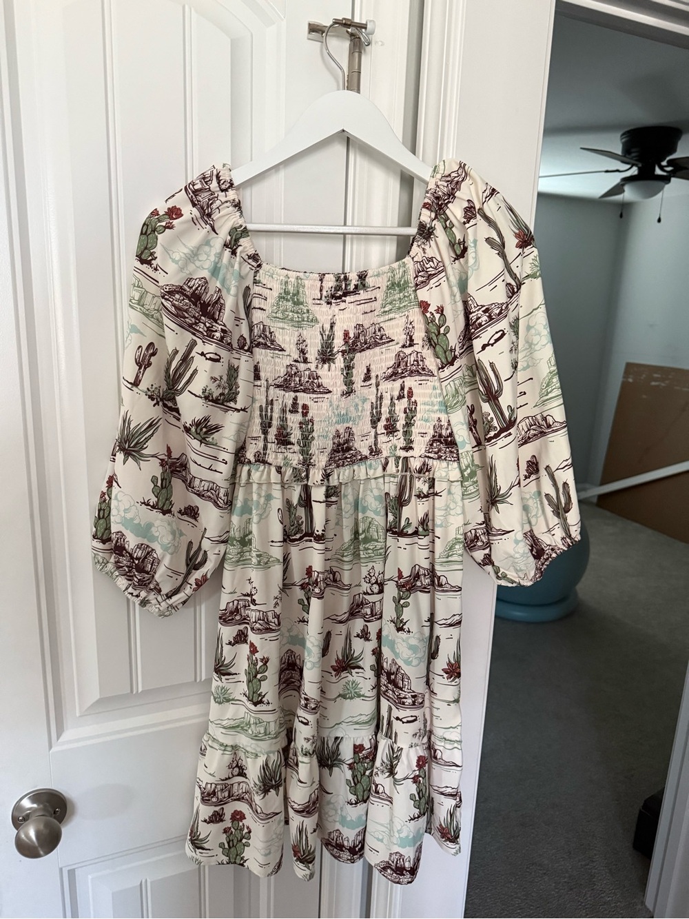Simply Southern Cream Desert-Print Midi Dress with Puff Sleeves